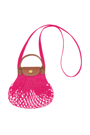 sac filet XS Longchamp Le Pliage Filet en filet et cuir rose