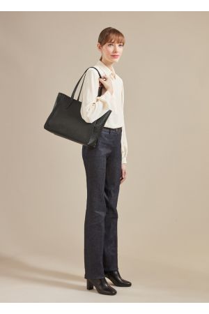 Sac shopping en cuir noir longchamp