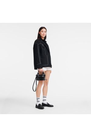 Sac à main XS Longchamp 3D par Longchamp en cuir noir brillant