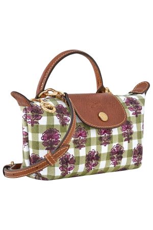Pochette XS Le Pliage Collection par Longchamp en vichy vert avec bandoulière réglable et amovible