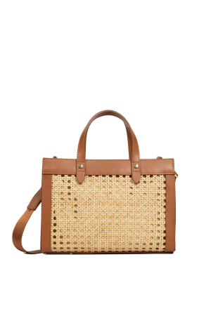 Petit sac cabas Cannage Rotin par Lancaster en camel
