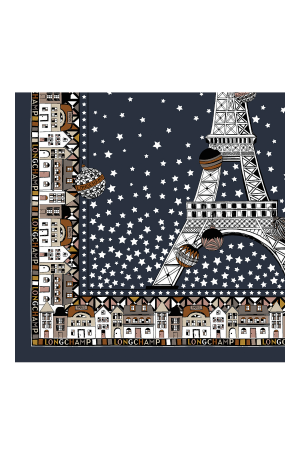 Carré de soie Tour Eiffel par Longchamp en bleu marine