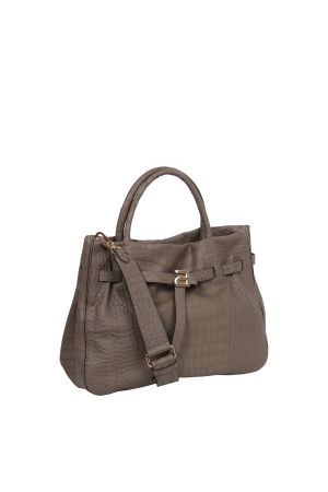 sac shopping Jill cuir de vachette effet croco taupe Abro