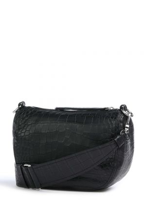 sac bandoulière Mina en cuir de vache gaufré effet croco noir Abro