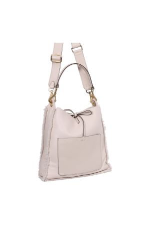 grand sac bandoulière Raquel réversible cuir d'agneau et fourrure beige Abro