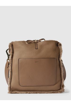 petit sac bandoulière Raquel réversible cuir et fourrure taupe Abro