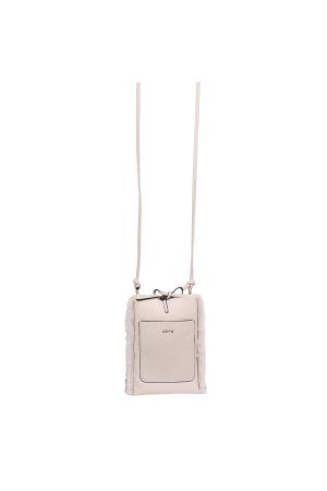 pochette téléphone avec cordon Raquel en cuir et fourrure synthétique beige Abro