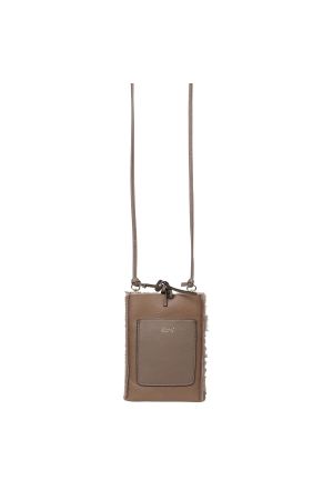 pochette téléphone avec cordon Raquel en cuir et fourrure synthétique taupe Abro