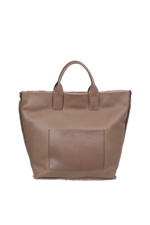 sac cabas Raquel réversible en cuir d'agneau et fourrure taupe Abro