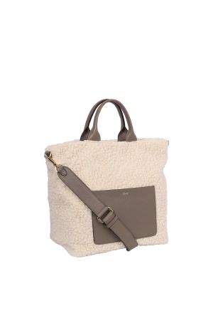 sac cabas Raquel peluche effet sherpa et cuir beige Abro