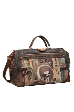 sac de voyage Anekke Shoen en similicuir marron à imprimé