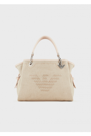 sac à main Armani logo Aigle en lin beige