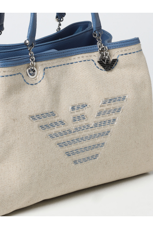 sac cabas logo Aigle Armani en lin et similicuir bleu ciel