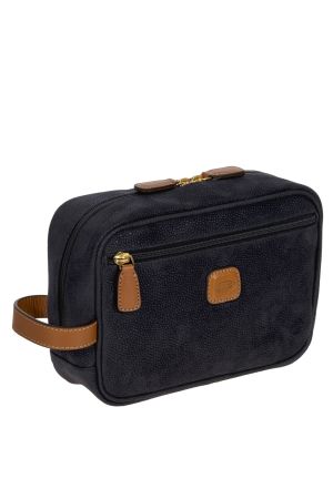 Trousse de toilette carré arrondi navy et cuir camel BRIC'S