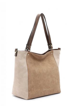 sac shopping Ines matière synthétique effet cuir lisse et nubuck vegan beige Emily & Noah avec bandoulière