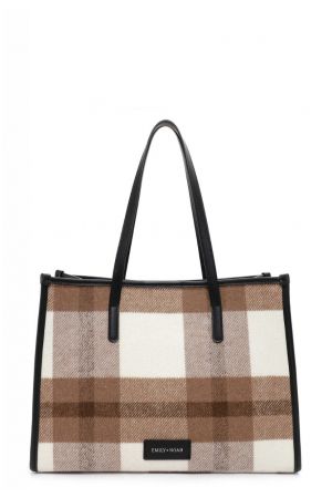 Grand sac shopping Inga écossais taupe - EMILY & NOAH