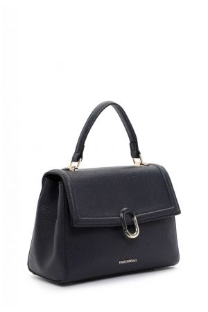 sac à rabat Iris matière synthétique effet cuir grainé vegan bleu navy Emily & Noah avec bandoulière 