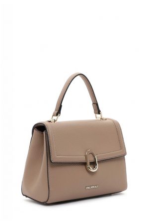 sac à rabat Iris matière synthétique effet cuir grainé vegan taupe Emily & Noah avec bandoulière