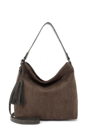 Sac cabas vert olive, effet daim dessins crocos, pompons, emily & noah