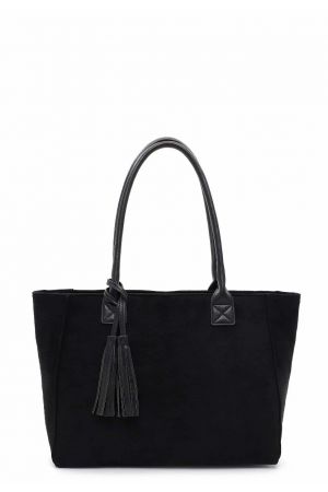 Sac shopping femme, couleur noir, pompons décoratifs emily&noah