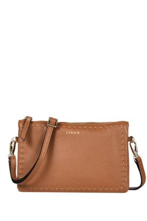 Sac pochette zippée bandoulière en cuir camel