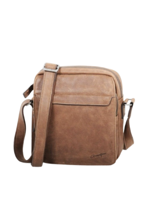 Pochette bandoulière cuir vintage camel