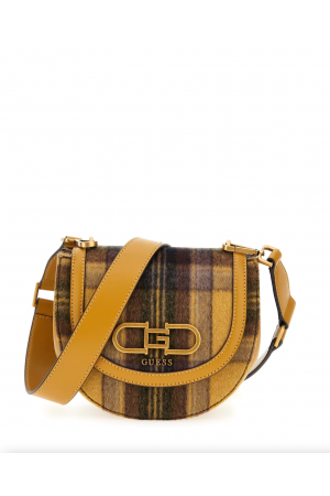 mini sac à main à rabat Guess Fleet en similicuir et textile à motifs écossais jaune