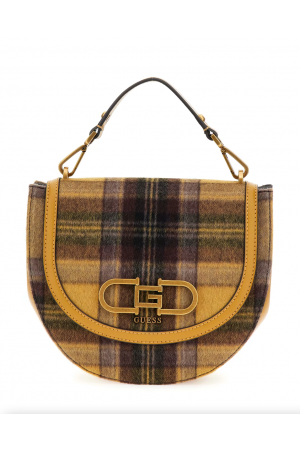 sac à main à rabat Guess Fleet en similicuir et textile imprimé écossais jaune