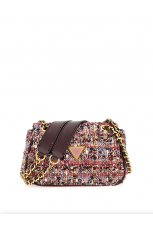 mini sac bandoulière à rabat Guess Giully en tweed rose