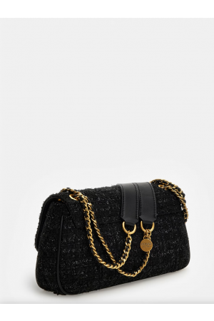 sac à rabat Guess Giully en tweed noir