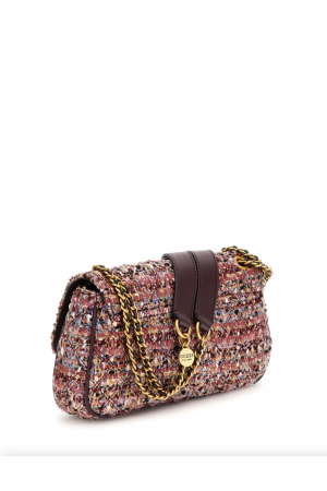 sac bandoulière à rabat Guess Giully en tweed rose