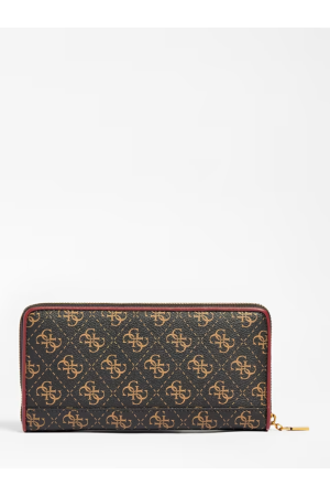 grand portefeuille Izzy marron similicuir imprimé logo Guess
