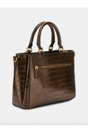 sac à main Guess James en synthétique effet croco marron brillant