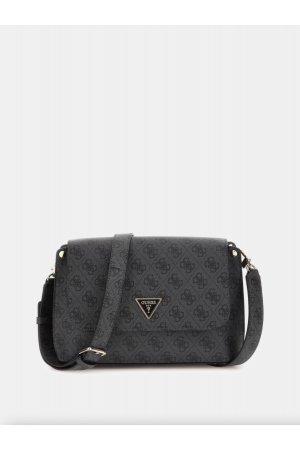 sac bandoulière à rabat Guess Meridian en similicuir imprimé logo 4g noir