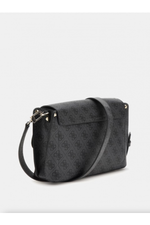 sac bandoulière à rabat Guess Meridian en similicuir imprimé logo 4g noir