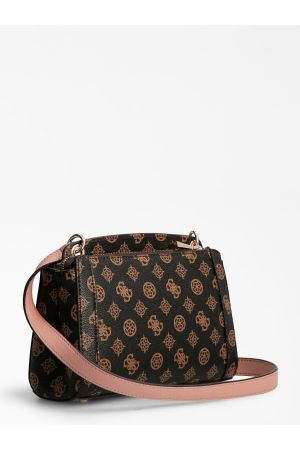 Sac trotteur bandoulière BRIANA face logo noir et marron bandoulière rose avec logo guess avant 