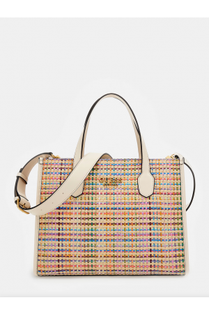 sac cabas Guess Silvana en raphia et similicuir multicolore