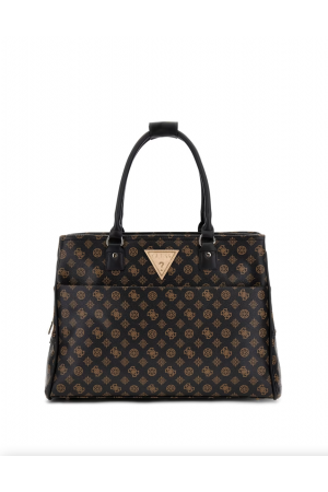 sac week-end Guess Wilder en similicuir imprimé logo marron