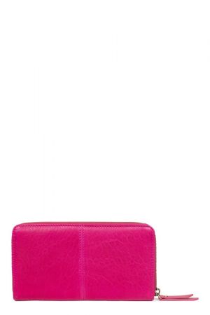 portefeuille long zippé Hexagona Ambroise cuir de mouton rose