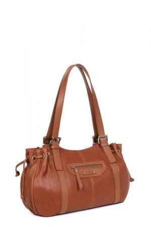 sac porté épaule Hexagona Ambroise cuir de mouton grainé camel