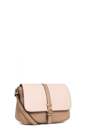 sac trotteur à rabat Betty en synthétique grainé beige et rose
