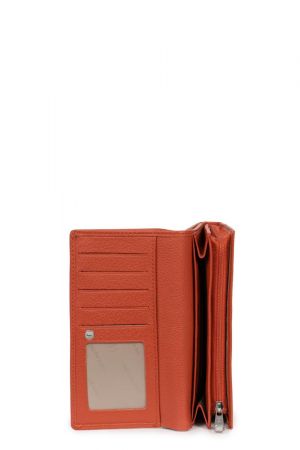 portefeuille long Hexagona Confort en cuir grainé orange