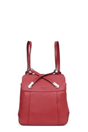 version sac porté épaule du sac transformable Hexagona Bastille cuir de vachette grainé rouge