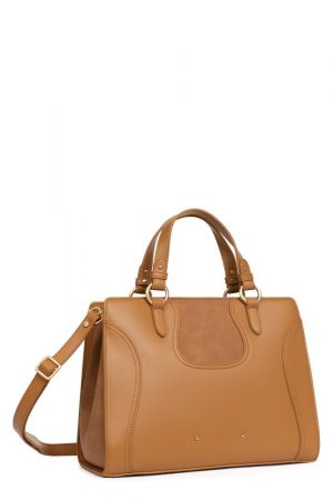 sac à main Hexagona Jane en synthétique lisse et nubucké camel