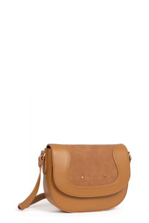 sac bandoulière à rabat Hexagona Jane en synthétique lisse et nubucké camel