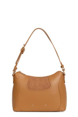 sac besace Hexagona Jane en synthétique lisse et nubucké camel