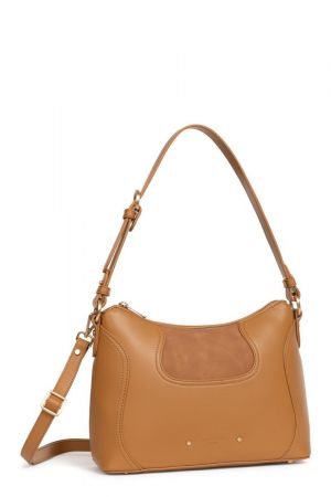 sac besace Hexagona Jane en synthétique lisse et nubucké camel