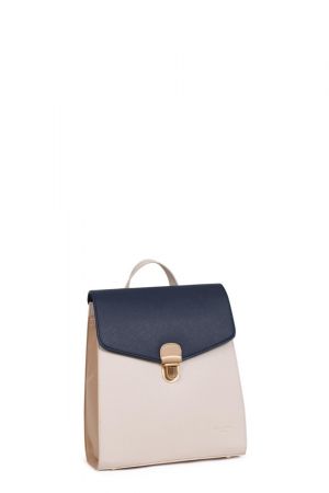 sac à dos Hexagona Monica en synthétique grain saffiano beige et navy