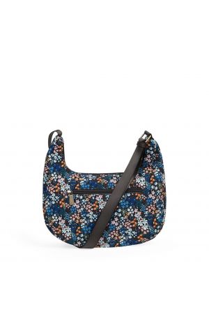 Sac demi-lune LILY noir à motifs fleurs