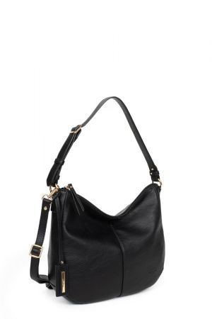 sac besace Hexagona Toscane similicuir grainé noir